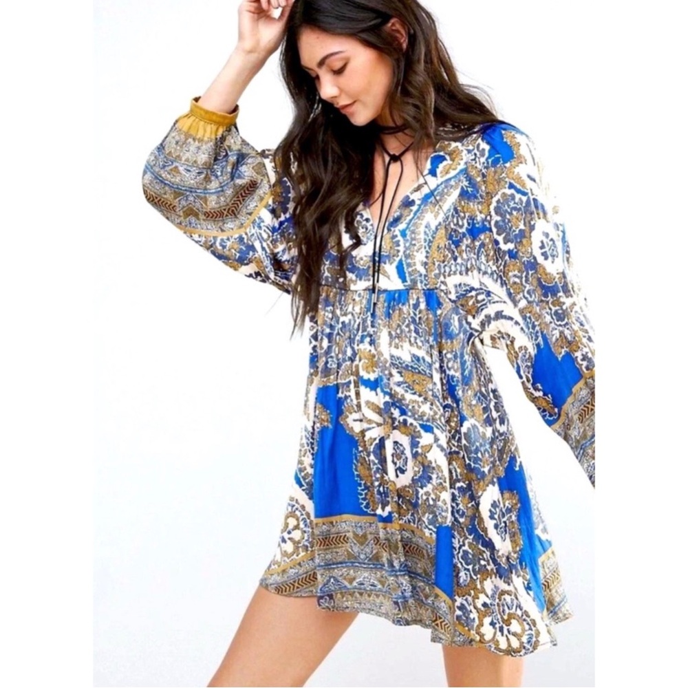 Free People Dress Say You Love Me Printed Flowy Mini Dress Sz M - Picture 1 of 10